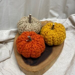 Curated Crochet pumpkin set orange, sun yellow, soft beige fall  decor